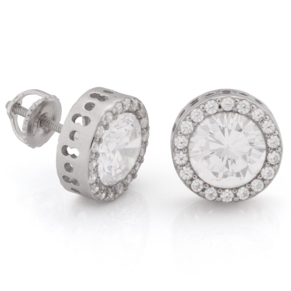 KING ICE: 12mm White Gold Button Earrings